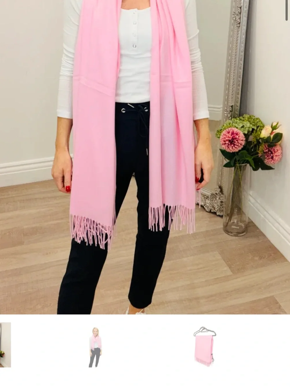 Soft Pink -Blended Cashmere  Scarf - Women's Fringed edges